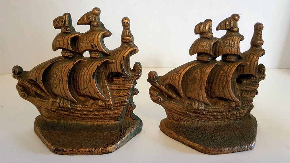 Pair of Small Cast Brass Pirate Ship Bookends Etsy