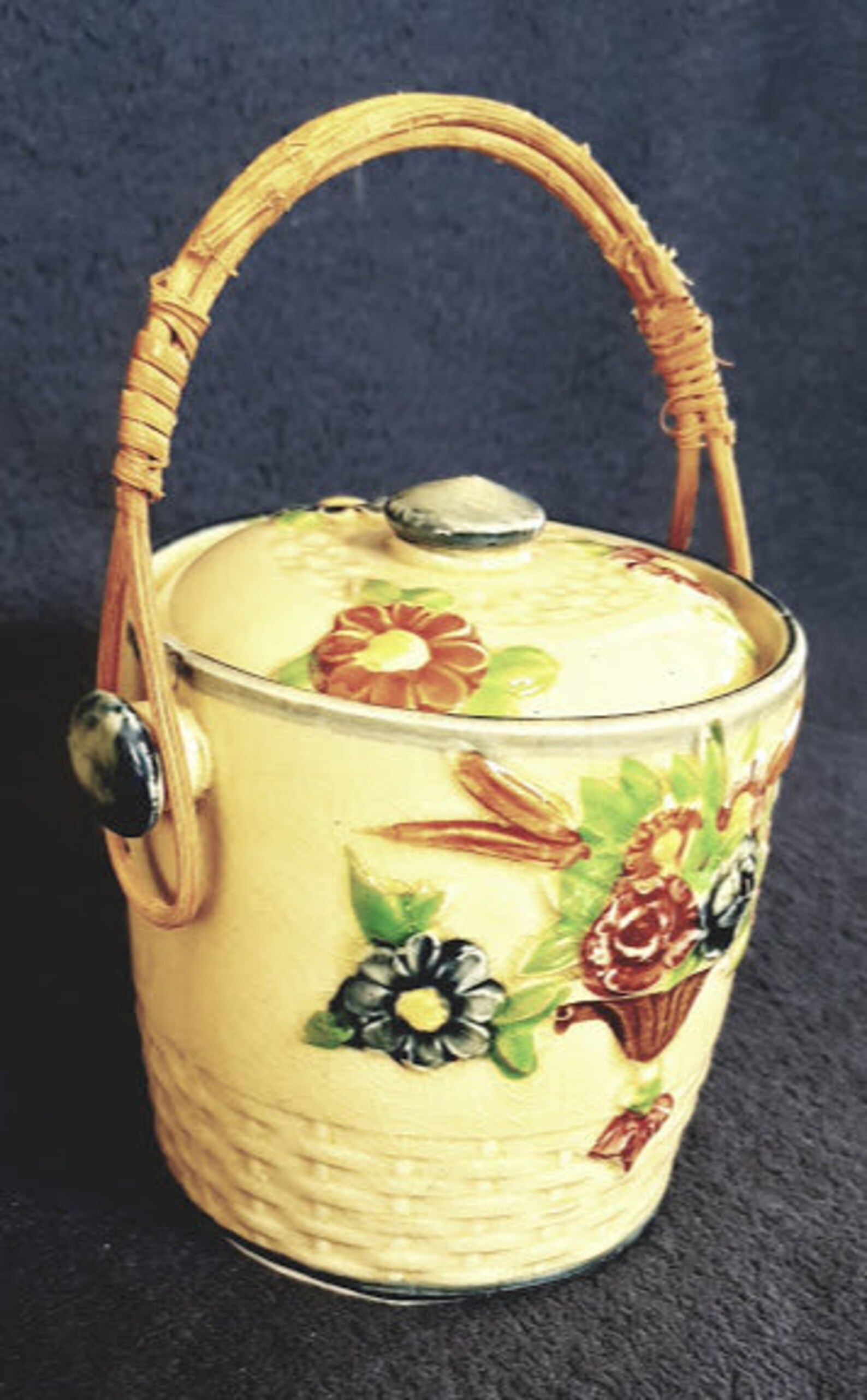 Antique Japanese Ceramic Biscuit Jar Round Floral Pattern Etsy