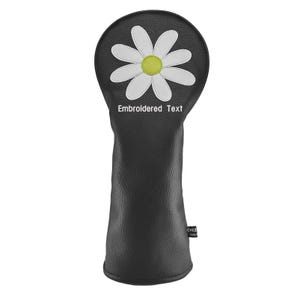 Fundas de cuero sintético para palos de golf con textos personalizados Daisy, fundas para driver, protectores híbridos para maderas de calle con etiqueta de número intercambiable