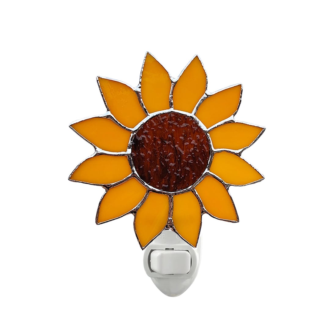 Stained Glass Night Light Plug into Wall Sunflower Lamp Decorative Accent for Hallway Bedroom Bathroom Kitchen Nature Themed Home Décor