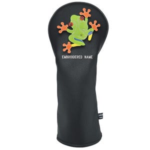 Fundas de piel sintética Frog para palos de golf: fundas para driver, maderas de calle, híbridos y protectores con etiqueta numerada intercambiable.