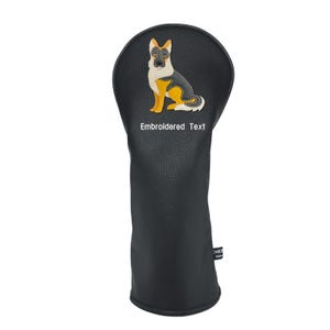 German shepherds PU Leather Golf Club Covers Driver Headcovers Fairway Woods Hybrid Protector with Interchangeable Number Tag