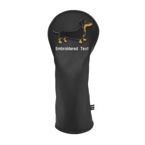 Dachshund PU Leather Golf Club Covers Driver Headcovers Fairway Woods Hybrid Protector with Interchangeable Number Tag