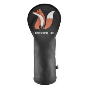 Fundas para palos de golf de piel sintética con texto bordado personalizado de Fox, fundas para cabezas de driver, protectores híbridos para maderas de calle con etiqueta de número intercambiable.