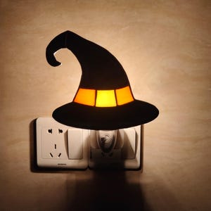 Witch Hat Stained Glass Night Light Plug into Wall Lamp Decorative Accent  for Hallway Bedroom Bathroom Kitchen Nature Themed Home Décor
