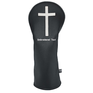 Fundas para palos de golf de cuero sintético con texto personalizado Faith Cross, fundas para cabezas de driver, protectores híbridos para maderas de calle con etiqueta de número intercambiable
