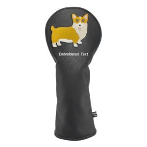 Fundas de cuero sintético Corgi para palos de golf, cubiertas para cabezas de driver, protectores híbridos para maderas de calle con etiqueta de número intercambiable.