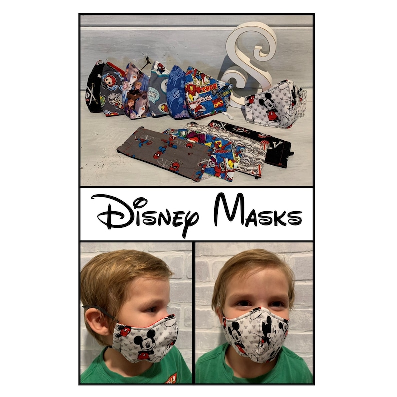 Children's Face Masks Disney Themed Available in Etsy