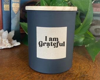 Affirmation Candle, I am Grateful, Motivational, Self Empowerment, inspirational Mindfulness Gift, Positivity Decor, Gratitude Manifestation
