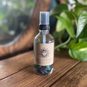 Meditation Crystal Infused Spray • High Vibe Room Spray • Aura Spray • Linen Spray • Bay Leaf & Tobacco • Spiritual Gift • Crystal Lover