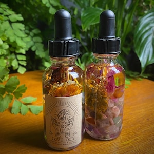Attract Love Botanical & Crystal Infused Oil- Intention Oil- Love Spell, Peony Body Oil, Crystal Oil, Magic Oil, Alter Oil, Manifesting oil
