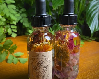 Attract Love Botanical & Crystal Infused Oil- Intention Oil- Love Spell, Peony Body Oil, Crystal Oil, Magic Oil, Alter Oil, Manifesting oil