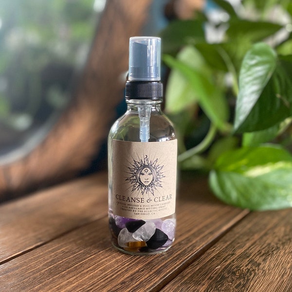 Cleanse & Clear Smudge Spray• Crystal Infused High Vibe Room Spray  • Aura Spray • Linen Spray •  Hickory and Suede • Housewarming Gift •
