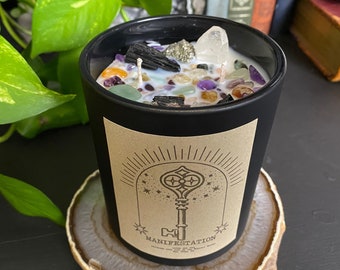 Manifestation Intention Candle, Crystal Charged Manifesting Candle, Mystical Gift, Magical Spell, Attract Love Money Dreams Manifest desires