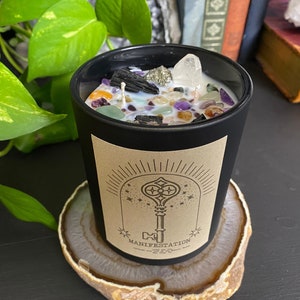 Manifestation Intention Candle, Crystal Charged Manifesting Candle, Mystical Gift, Magical Spell, Attract Love Money Dreams Manifest desires