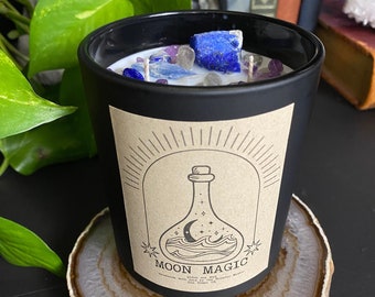 Moon Phase Magic Crystal Charged Candle, Manifesting Candle, Full Moon Power, Mystical Gift, New Moon Manifest, Magical Intention Candle