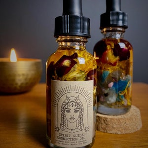 Spirit Guide Connection Botanical & Crystal Infused Oil- Intention Oil- Meditation Oil, Body Oil, Manifesting Oil, Third Eye Opening Oil