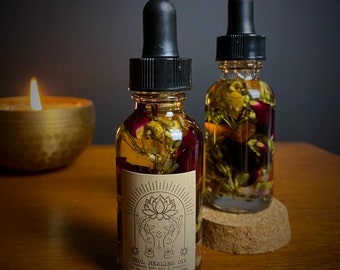 Soul Healing Botanical & Crystal Infused oil- Intention Oil, Body Oil, Manifesting Oil, Healing Ritual Oil, Gift For Grief, Gift For Healing