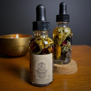 Protection Botanical & Crystal Infused Oil- Energy Protection Intention Oil- Sandalwood, Body Oil, Empath Oil, Manifesting Oil, Crystal Gift