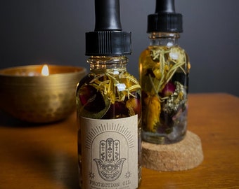 Protection Botanical & Crystal Infused Oil- Energy Protection Intention Oil- Sandalwood, Body Oil, Empath Oil, Manifesting Oil, Crystal Gift
