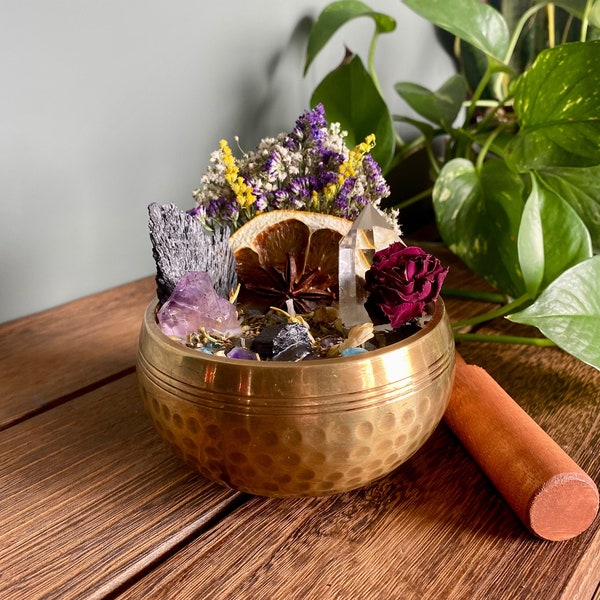 10oz Tibetan Singing Bowl Intention Candle, Handmade Crystal Candle in a Reusable vessel, Unique Candle Gift, Special Mother's Day Gift