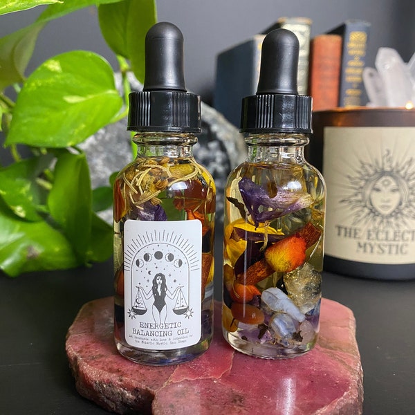 Energy Balance Chakra Oil, Balancing Crystal Infused Body Oil, Witchy Gift, Yoga Meditation Lover, Manifest Inner Peace, Manifesting Spell