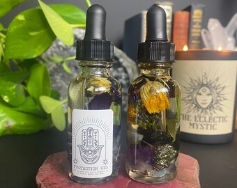 Protection Oil, Empath Energy, Crystal Infused Spiritual Protection Gift, Manifesting Oil, Intention Oil, Banishing Spell, Crystal Charged