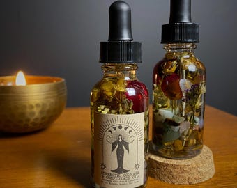 Aceite de manifestación de fuerza, coraje y confianza, manifestación de atracción, hechizo de manifestación, aceite corporal de intención de cristal botánico, regalo de bruja