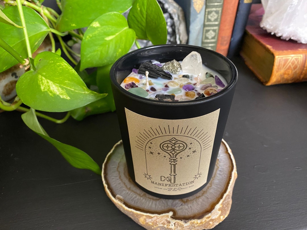 Manifestation Intention Candle, Crystal Charged Manifesting Candle ...