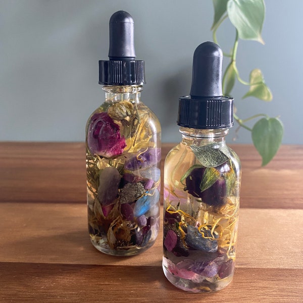 Protection Botanical & Crystal Infused Oil- Energy Protection Intention Oil- Sandalwood, Body Oil, Empath Oil, Manifesting Oil, Crystal Gift