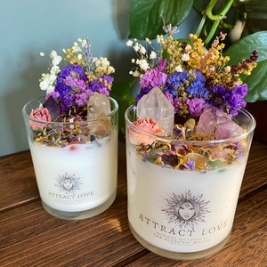 Attract Love Intention Candle Packed With Crystals, Herbs & Flowers ...