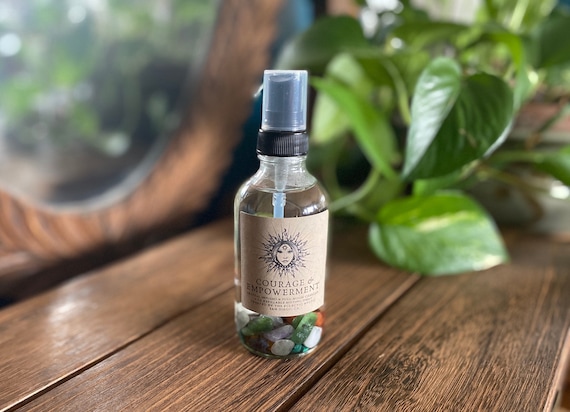 Courage & Empowerment Crystal Infused Spray• High Vibe Room Spray • Pillow Spray • Aura Spray • Linen Spray • Woody Citrus •  Crystal Gift