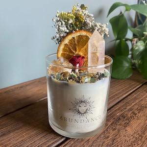 Abundance Intention Candle Packed with Crystals, Herbs and Flowers Fragranced With Citrus, Crystal Candle image 3