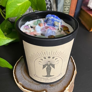 Strength Courage & Confidence Candle, Divine Feminine Spell Self Empowerment, Crystal Charged Spell, Intention Candle, Spiritual Witchy Gift