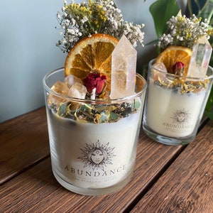 Abundance Intention Candle Packed with Crystals, Herbs and Flowers Fragranced With Citrus, Crystal Candle zdjęcie 6