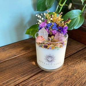 Attract Love Intention Candle Packed With Crystals, Herbs & Flowers ...