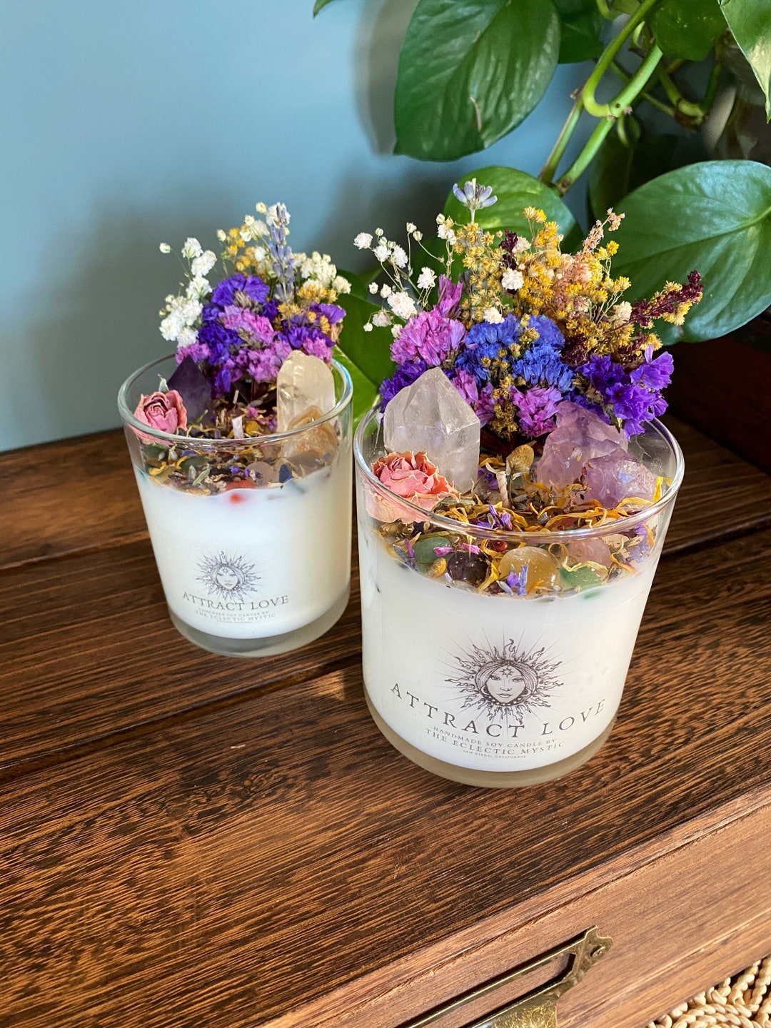 Attract Love Intention Candle Packed With Crystals, Herbs & Flowers ...