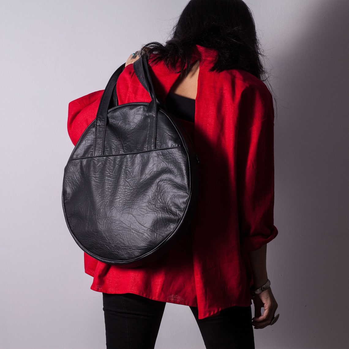 Round Bag Black Extra Large Circle Bag Minimalist shoulder Etsy