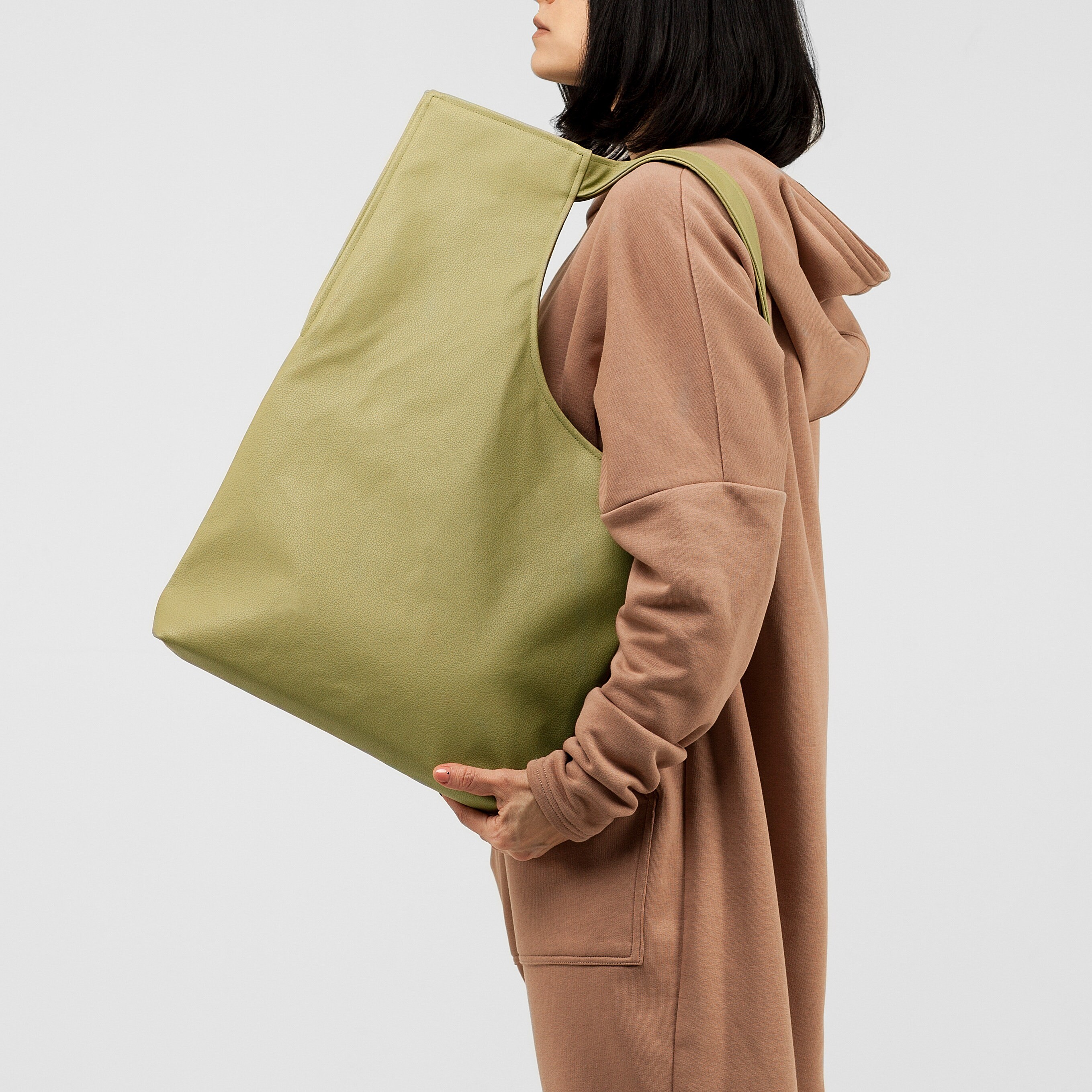 Pistachio Vegan Leather Bag Square Women Handbags Large Tote Etsy