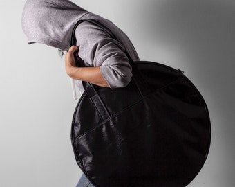 large round leather bag