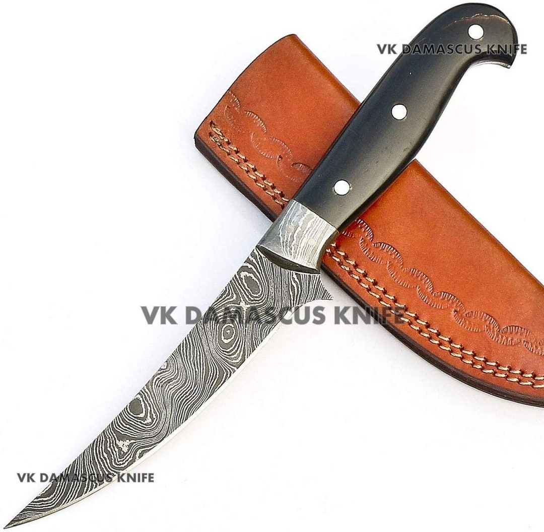 Handmade Fillet Knife With Sheath, Damascus Kitchen Knive, Fishing