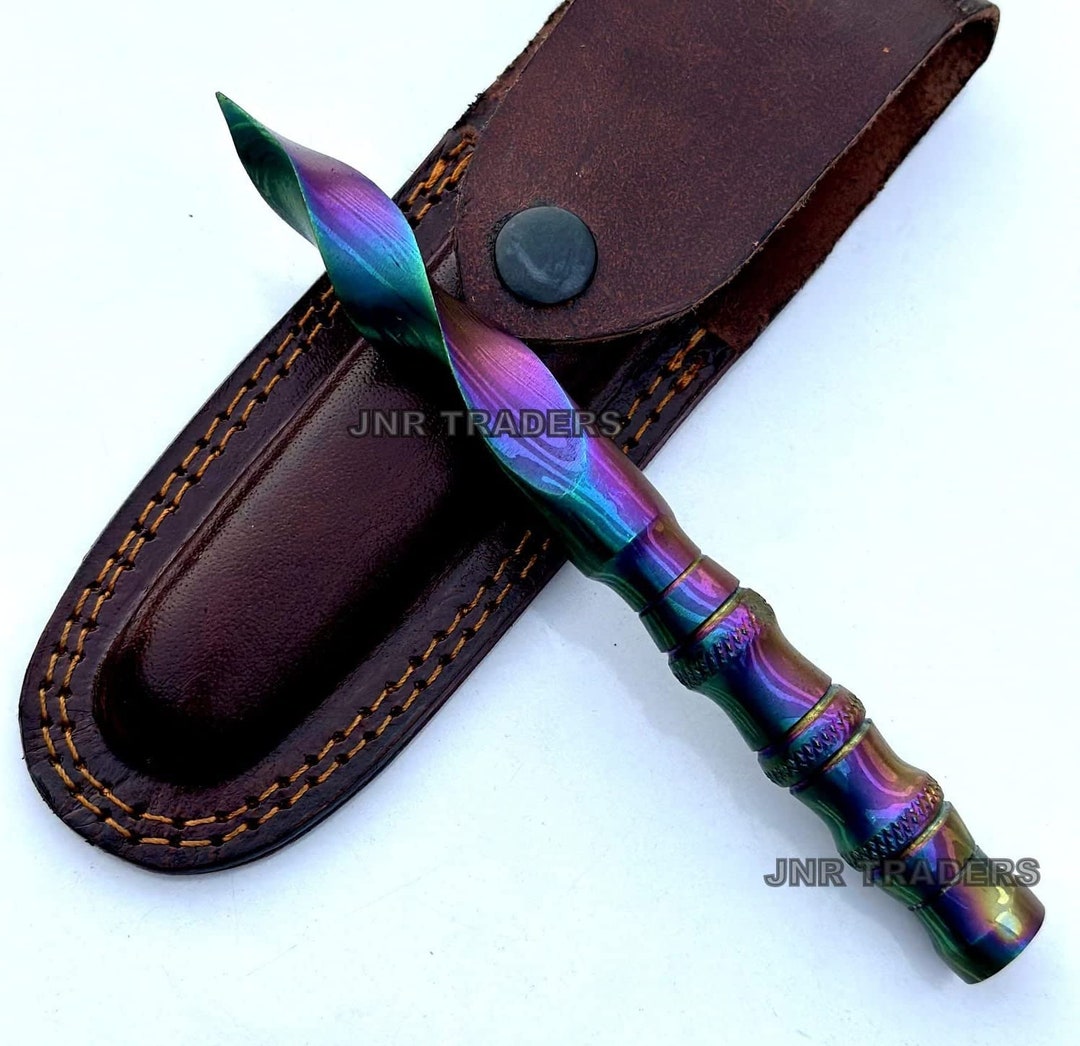 Tri Dagger Handmade Damascus Tri Edge Dagger Hunting Knife Fixed Blade