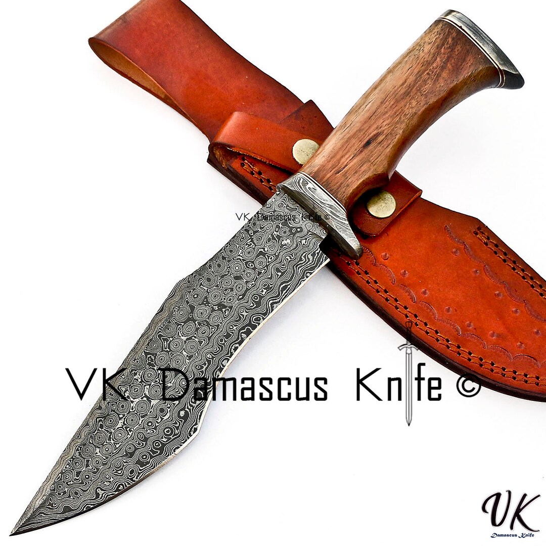 Handmade Damascus Hunting Knife, Damascus Bowie Knife, Full Tang Fixed
