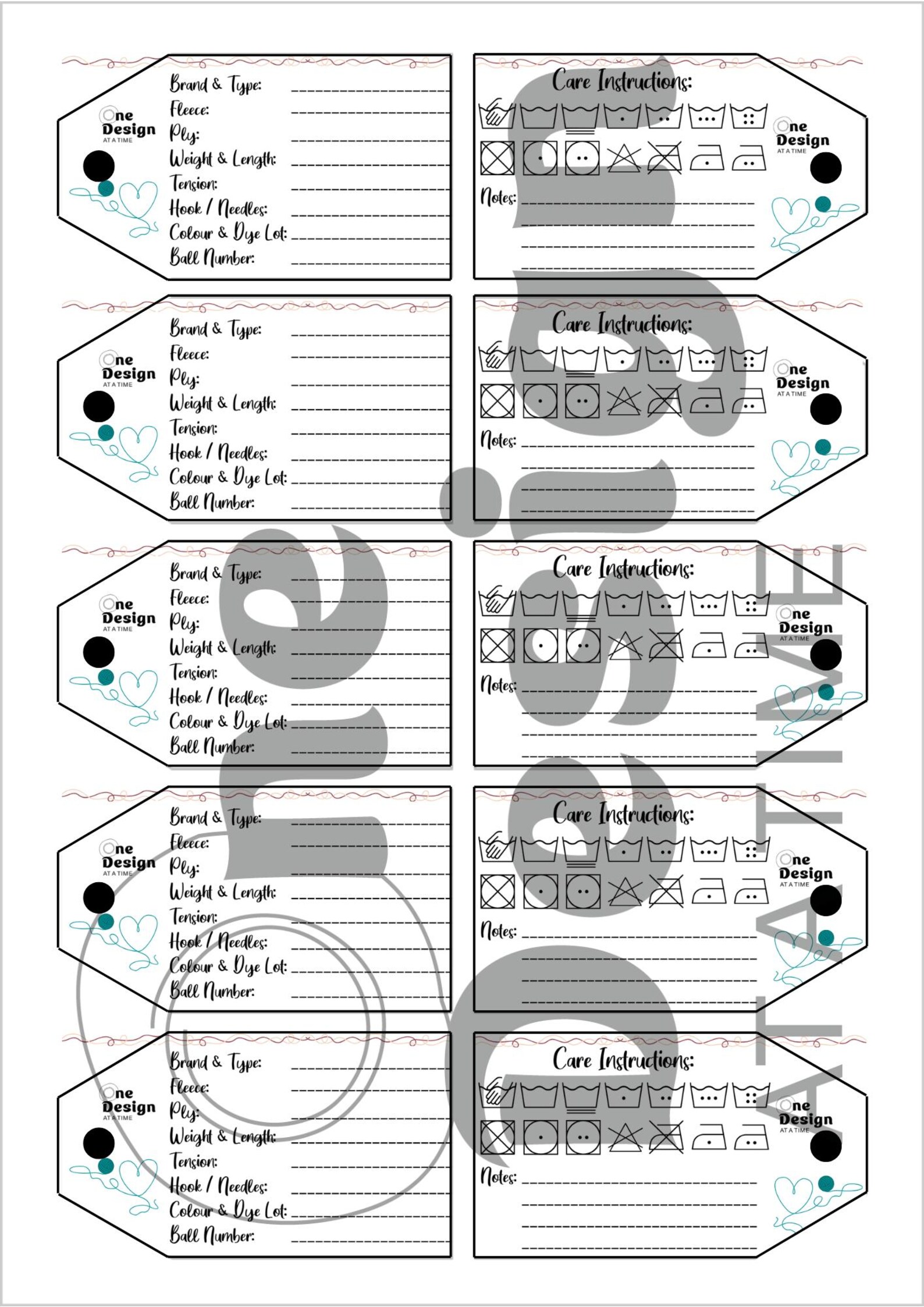 50 Yarn Labels in Gift Tag Format With Safety Pins to Attach - Etsy