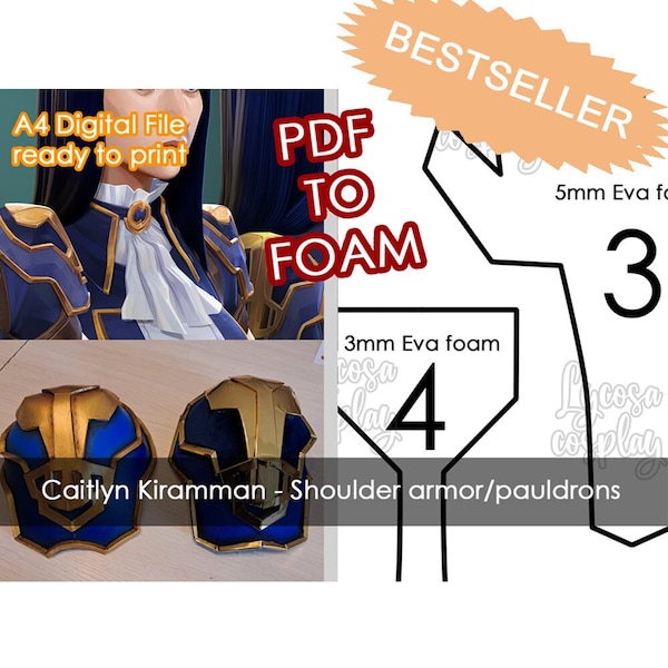 Caitlyn Kiramman - Shoulder armor/Pauldrons - PATTERN + TUTORIAL (Arcane, League Of Legends, PDF to Foam, armor, armorplate, shoulders)