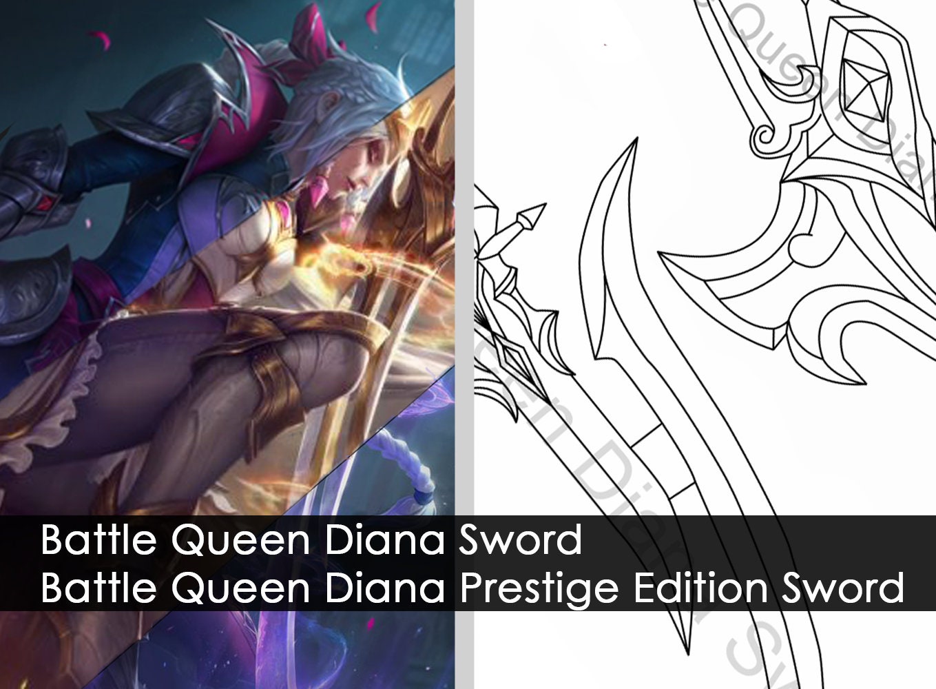 Battle Queen Diana Swords TEMPLATE league of Legends Etsy