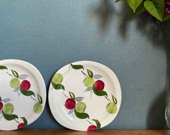 Set of two vintage c.1950s Royal Swan ‘Flamingo’ plates / handpainted plates / apple design side plates / decorative plates / vintage gift
