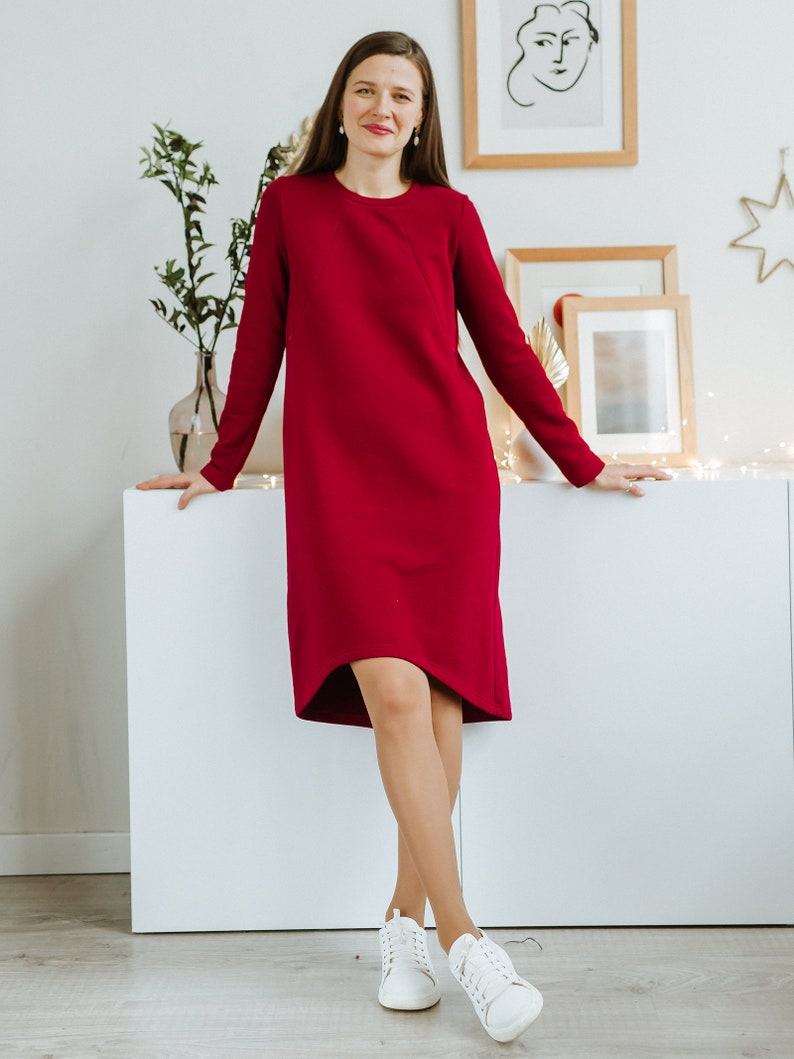 Wine Red Maternity Dress Breastfeeding Clothes by Wooma Etsy
