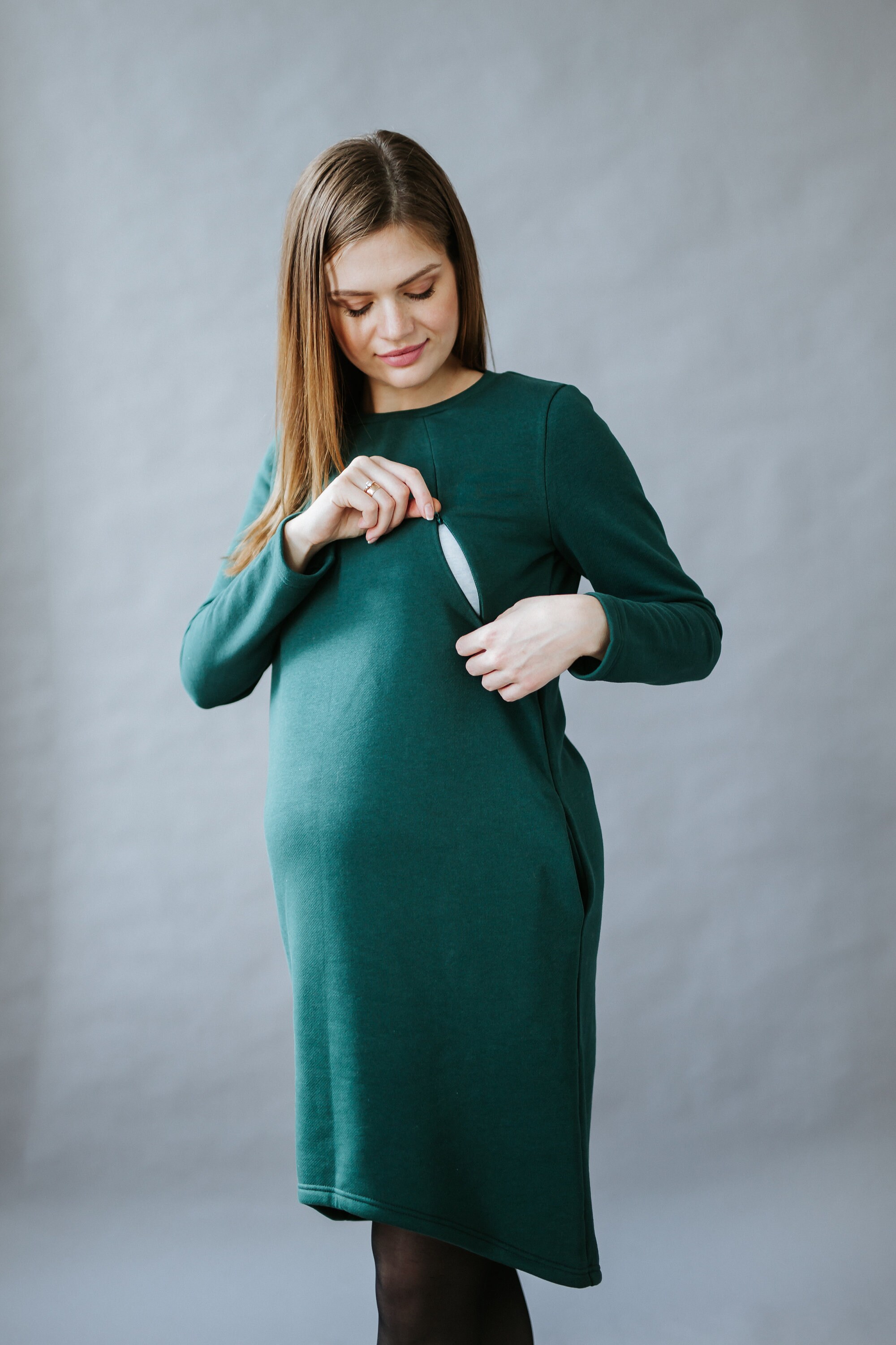 Dark Green Breastfeeding Dress Nursing Clothes by Wooma Etsy UK
