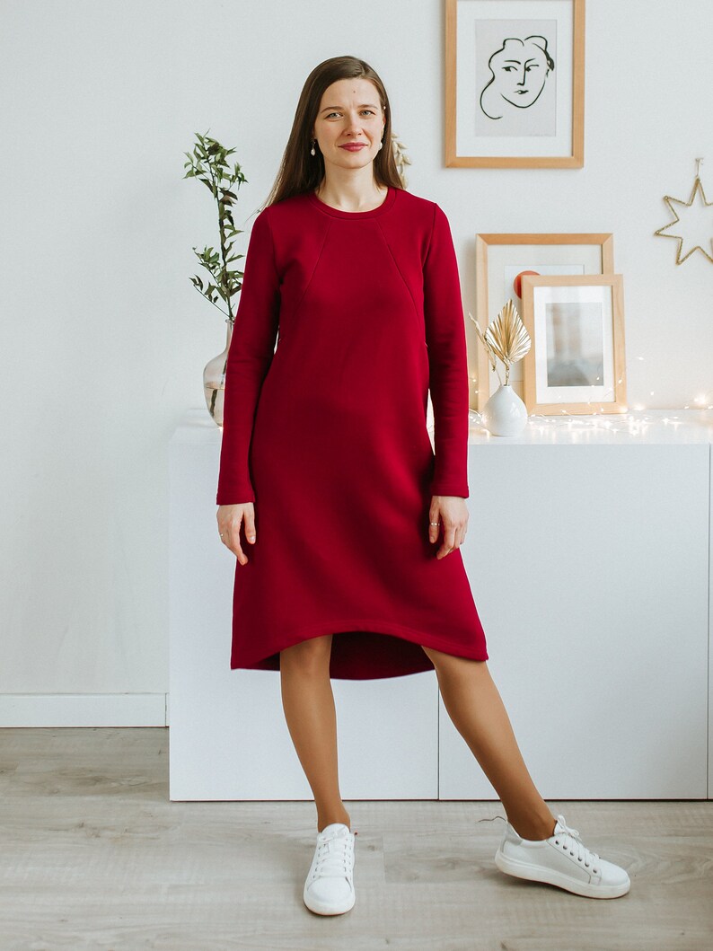 Wine Red Maternity Dress Breastfeeding Clothes by Wooma Etsy